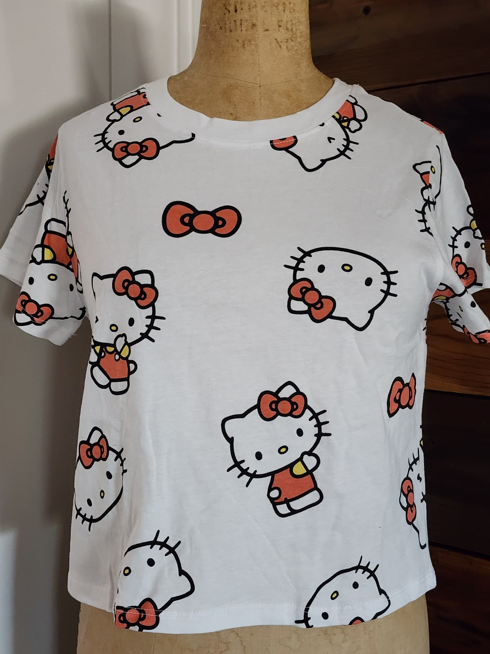 Hello Kitty White Tee with Coral Bows and Characters